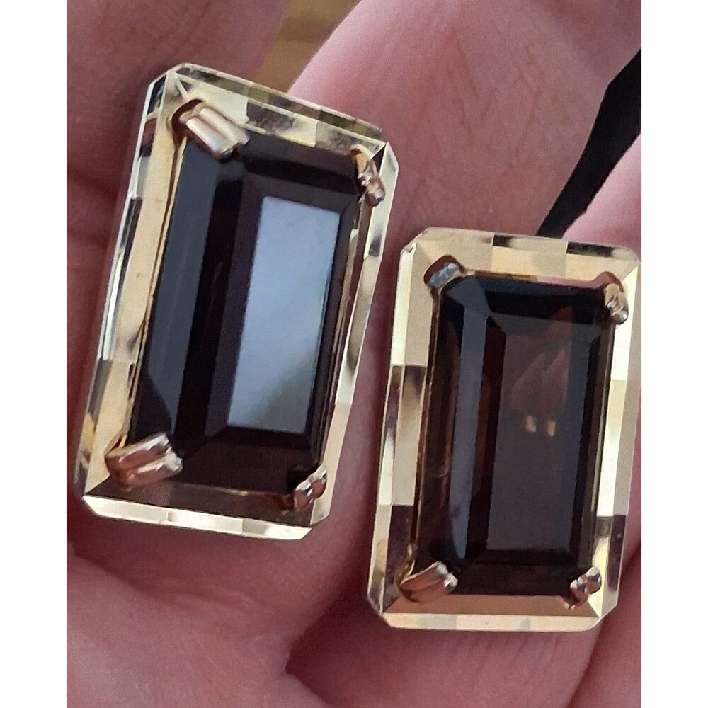 Vintage Swank smokey Quartz gemstone cufflinks. Gold Tone. READ DESCRIPTION